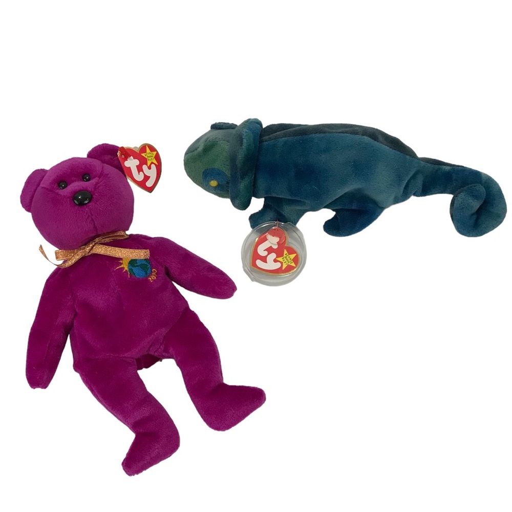 Ty Beanie Baby Rainbow the Chameleon and Millennium Bundle
